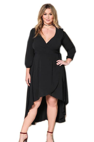 BY61759-2 Ruffle Wrap Plus Size Hi-low Dress